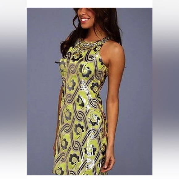 $358.00 NWT LILLY PULITZER METALLIC GREEN PEARL DRESS VINTAGE BROCADE - Picture 4 of 11